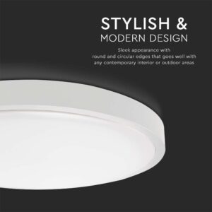 LED Πλαφονιέρα Στρογγυλή 24W V-TAC σε Λευκό Σώμα IP44 Θερμό 3000K – 7618