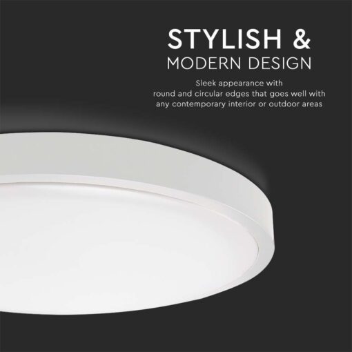 LED Πλαφονιέρα Στρογγυλή 24W V-TAC σε Λευκό Σώμα IP44 Θερμό 3000K – 7618