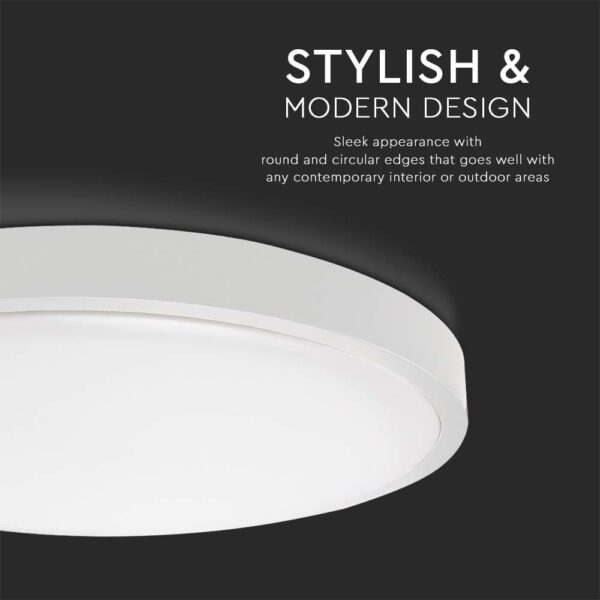 LED Πλαφονιέρα Στρογγυλή 24W V-TAC σε Λευκό Σώμα IP44 Θερμό 3000K – 7618