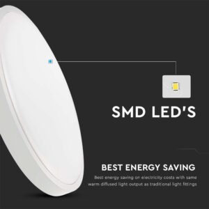 LED Πλαφονιέρα Στρογγυλή 24W V-TAC σε Λευκό Σώμα IP44 Θερμό 3000K – 7618