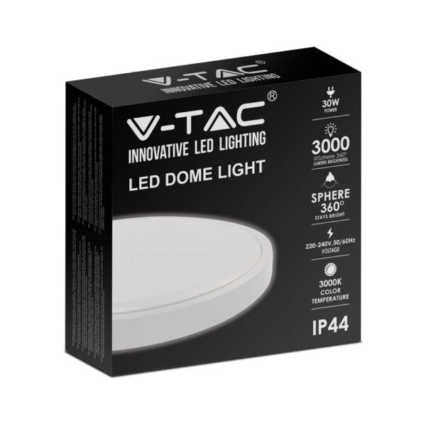 LED Πλαφονιέρα Στρογγυλή 30W V-TAC σε Λευκό Σώμα IP44 Θερμό 3000K – 7621
