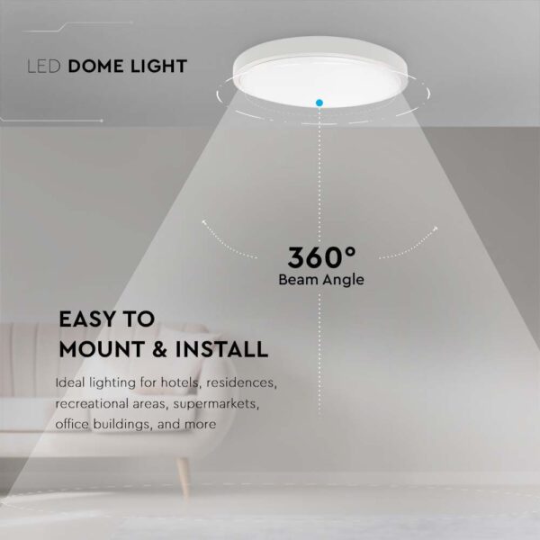 LED Πλαφονιέρα Στρογγυλή 30W V-TAC σε Λευκό Σώμα IP44 Θερμό 3000K – 7621