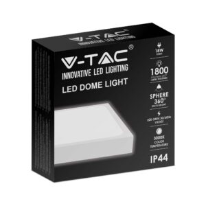 LED Πλαφονιέρα Τετράγωνη 18W V-TAC σε Λευκό Σώμα IP44 Θερμό 3000K – 7624