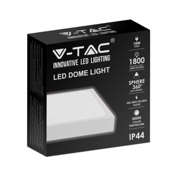 LED Πλαφονιέρα Τετράγωνη 18W V-TAC σε Λευκό Σώμα IP44 Θερμό 3000K – 7624