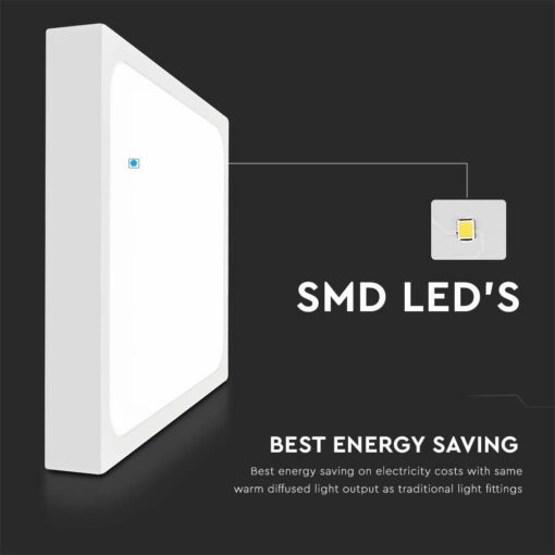LED Πλαφονιέρα Τετράγωνη 18W V-TAC σε Λευκό Σώμα IP44 Θερμό 3000K – 7624
