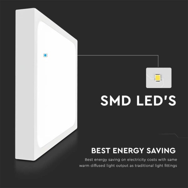 LED Πλαφονιέρα Τετράγωνη 18W V-TAC σε Λευκό Σώμα IP44 Θερμό 3000K – 7624
