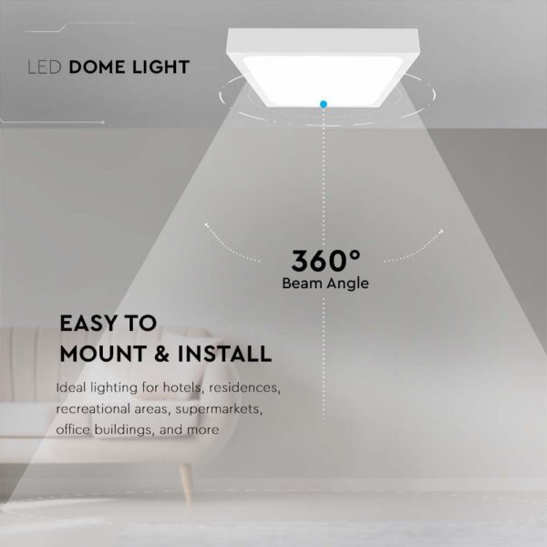 LED Πλαφονιέρα Τετράγωνη 18W V-TAC σε Λευκό Σώμα IP44 Θερμό 3000K – 7624