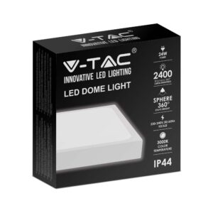 LED Πλαφονιέρα 24W Τετράγωνη σε Λευκό Σώμα Θερμό 3000K IP44 V-TAC – 7627
