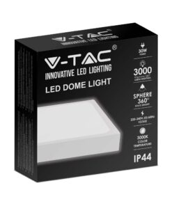 LED Πλαφονιέρα Τετράγωνη 30W V-TAC σε Λευκό Σώμα IP44 Θερμό 3000K – 7630