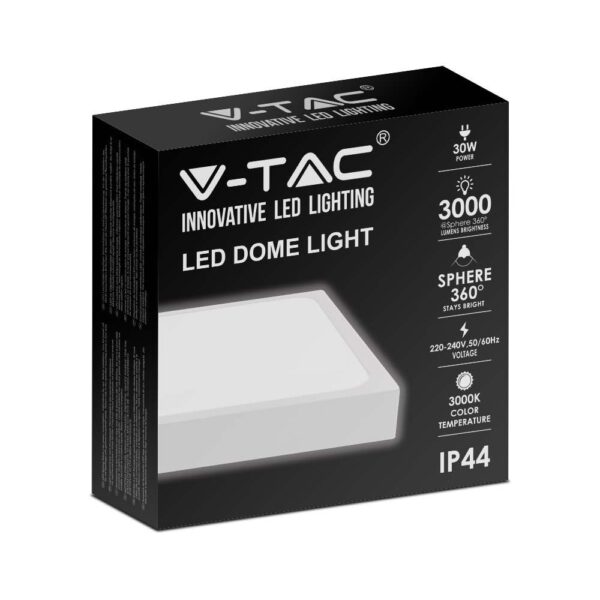 LED Πλαφονιέρα Τετράγωνη 30W V-TAC σε Λευκό Σώμα IP44 Θερμό 3000K – 7630