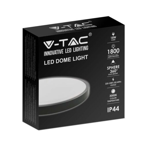 LED Πλαφονιέρα 18W Στρογγυλή σε Μαύρο Σώμα Ψυχρό 6500K IP44 V-TAC – 7635