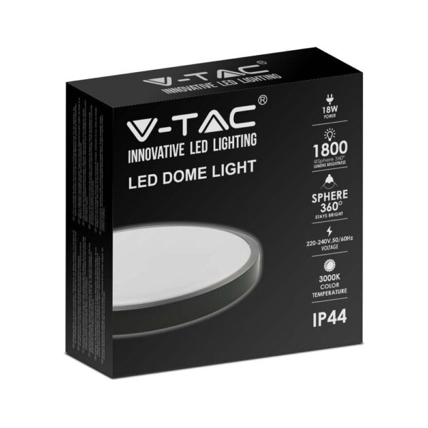 LED Πλαφονιέρα 18W Στρογγυλή σε Μαύρο Σώμα Ψυχρό 6500K IP44 V-TAC – 7635