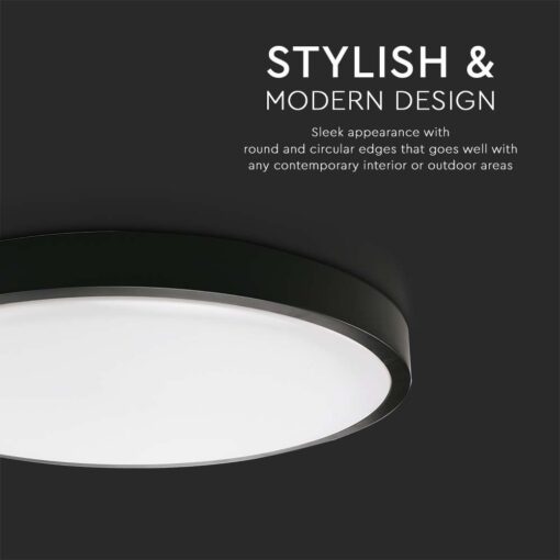 LED Πλαφονιέρα 18W Στρογγυλή σε Μαύρο Σώμα Ψυχρό 6500K IP44 V-TAC – 7635