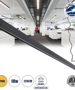 GloboStar® MARKET 61022-P Γραμμικό Κρεμαστό Φωτιστικό Linear LED 18W 2170lm 60° AC 220-240V Μ120 x Π2 x Υ4cm Θερμό Λευκό 2700K – Μαύρο – 3 Years Warranty