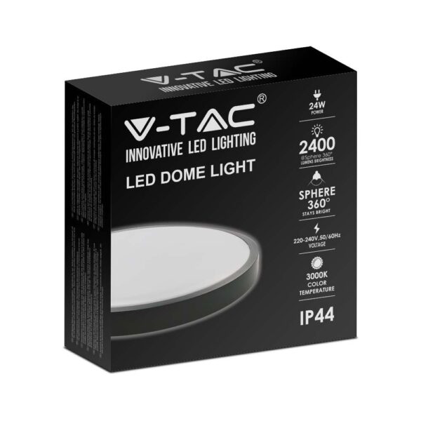 LED Πλαφονιέρα 24W Στρογγυλή σε Μαύρο Σώμα Φυσικό 4000K IP44 V-TAC – 7637