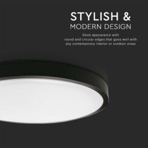 LED Πλαφονιέρα 24W Στρογγυλή σε Μαύρο Σώμα Φυσικό 4000K IP44 V-TAC – 7637