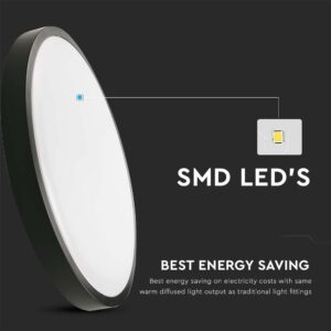 LED Πλαφονιέρα 24W Στρογγυλή σε Μαύρο Σώμα Φυσικό 4000K IP44 V-TAC – 7637