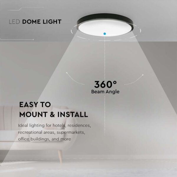 LED Πλαφονιέρα 24W Στρογγυλή σε Μαύρο Σώμα Φυσικό 4000K IP44 V-TAC – 7637