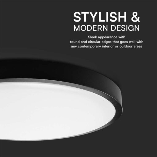 Πλαφονιέρα Οροφής LED 24W 6500K IP44 Μαύρου Χρώματος  V-TAC – 76381