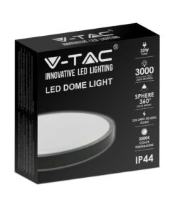 LED Πλαφονιέρα Στρογγυλή 30W V-TAC σε Μαύρο Σώμα IP44 Θερμό 3000K – 7639