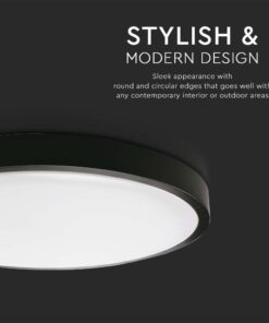 LED Πλαφονιέρα Στρογγυλή 30W V-TAC σε Μαύρο Σώμα IP44 Θερμό 3000K – 7639