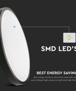 LED Πλαφονιέρα Στρογγυλή 30W V-TAC σε Μαύρο Σώμα IP44 Θερμό 3000K – 7639