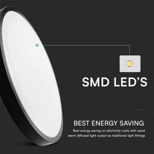 18W LED Πλαφονιέρα Στρογγυλή Φ250 Μαύρη SAMSUNG Chip 1830lm 3000K IP44 V-TAC – 76331-24