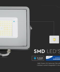 LED Προβολέας 50W V-TAC PRO Samsung Chip Γκρι 100° 5750lm Αδιάβροχος IP65 Ψυχρό 6400K – 21765