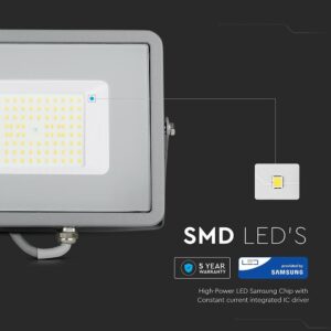LED Προβολέας 50W V-TAC PRO Samsung Chip Γκρι 100° 5750lm Αδιάβροχος IP65 Ψυχρό 6400K – 21765