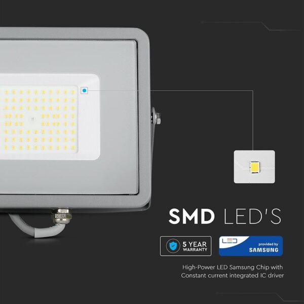 LED Προβολέας 50W V-TAC PRO Samsung Chip Γκρι 100° 5750lm Αδιάβροχος IP65 Ψυχρό 6400K – 21765