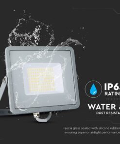 LED Προβολέας 50W V-TAC PRO Samsung Chip Γκρι 100° 5750lm Αδιάβροχος IP65 Ψυχρό 6400K – 21765