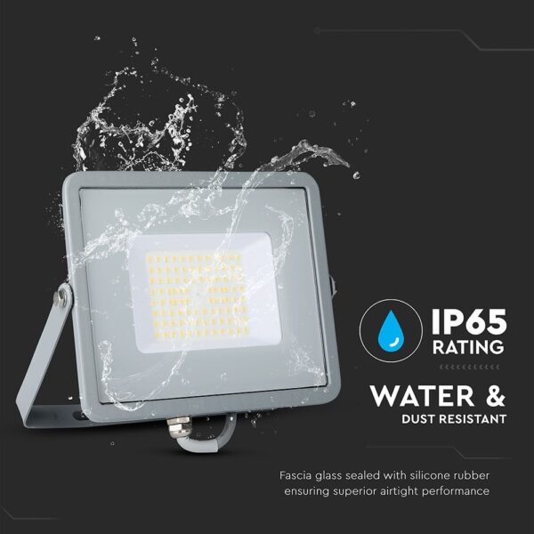 LED Προβολέας 50W V-TAC PRO Samsung Chip Γκρι 100° 5750lm Αδιάβροχος IP65 Ψυχρό 6400K – 21765