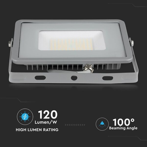 LED Προβολέας 50W V-TAC PRO Samsung Chip Γκρι 100° 5750lm Αδιάβροχος IP65 Ψυχρό 6400K – 21765