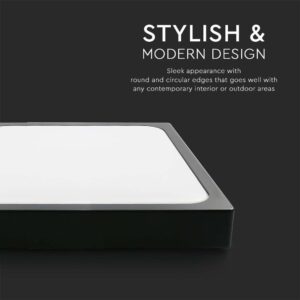 LED Πλαφονιέρα 18W Τετράγωνη σε Μαύρο Σώμα Θερμό 3000K IP44 V-TAC – 7642