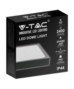 LED Πλαφονιέρα 24W Τετράγωνη σε Μαύρο Σώμα Θερμό 3000K IP44 V-TAC – 7645