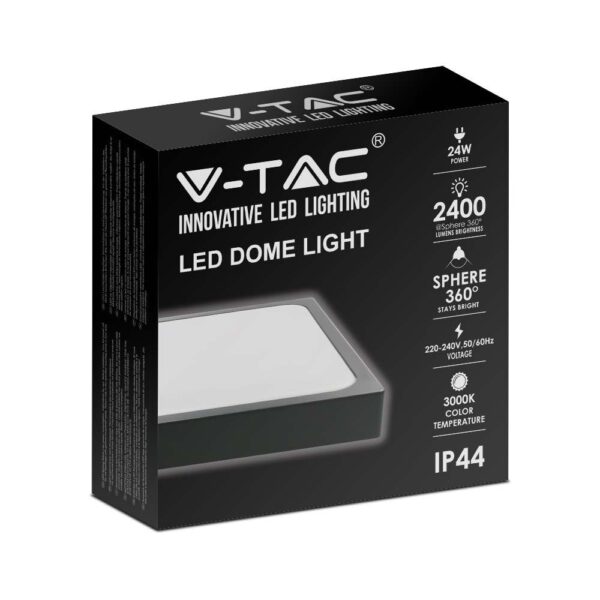 LED Πλαφονιέρα 24W Τετράγωνη σε Μαύρο Σώμα Θερμό 3000K IP44 V-TAC – 7645