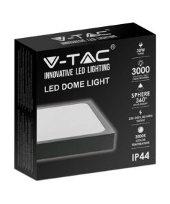 LED Πλαφονιέρα Τετράγωνη 30W V-TAC σε Μαύρο Σώμα IP44 Θερμό 3000K – 7648