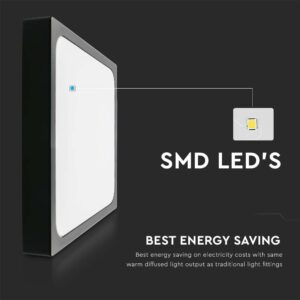 LED Πλαφονιέρα Τετράγωνη 30W V-TAC σε Μαύρο Σώμα IP44 Θερμό 3000K – 7648