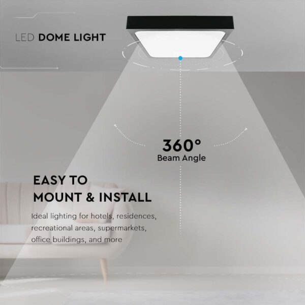 LED Πλαφονιέρα Τετράγωνη 30W V-TAC σε Μαύρο Σώμα IP44 Θερμό 3000K – 7648