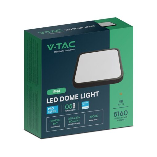 48W LED Πλαφονίερα V-TAC Samsung Chip 3000K Τετράγωνη Μαύρη IP44 – 76481-24