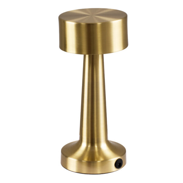 GloboStar® BELLA 76506 Μοντέρνο Επιτραπέζιο Φωτιστικό Πορτατίφ LED 1.5W 105lm 120° DC 5V Επαναφορτιζόμενο με Μπαταρία Li-ion 1800mAh – Διακόπτη Αφής με 3 Εντάσεις Φωτισμού Θερμό Λευκό 2700K Dimmable – Φ9 x 21cm – Χρυσό