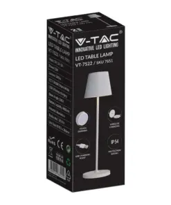 LED φωτιστικό γραφείου 2W επαναφορτιζόμενο 3000Κ με λευκό σώμα dimmable V-TAC – 7651