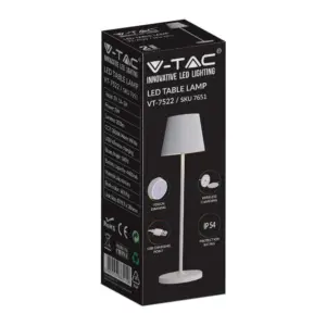 LED φωτιστικό γραφείου 2W επαναφορτιζόμενο 3000Κ με λευκό σώμα dimmable V-TAC – 7651