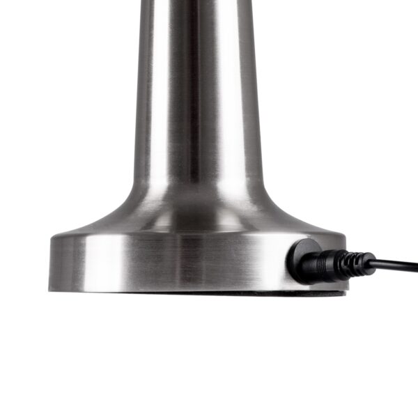 GloboStar® COCO 76510 Μοντέρνο Επιτραπέζιο Φωτιστικό Πορτατίφ LED 1.5W 105lm 120° DC 5V Επαναφορτιζόμενο με Μπαταρία Li-ion 1800mAh – Διακόπτη Αφής με 3 Εντάσεις Φωτισμού Θερμό Λευκό 2700K Dimmable – Φ10 x 22cm – Ασημί