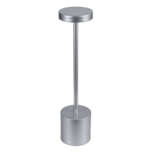 GloboStar® JOJO 76521 Μοντέρνο Επιτραπέζιο Φωτιστικό Πορτατίφ LED 1.5W 105lm 120° DC 5V Επαναφορτιζόμενο με Μπαταρία Li-ion 1800mAh – Διακόπτη Αφής με 3 Εναλλαγές Φωτισμού CCT Θερμό – Φυσικό – Ψυχρό 1500K – 4500K – 6000K Dimmable – D8 x H34cm – Ασημί