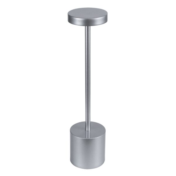 GloboStar® JOJO 76521 Μοντέρνο Επιτραπέζιο Φωτιστικό Πορτατίφ LED 1.5W 105lm 120° DC 5V Επαναφορτιζόμενο με Μπαταρία Li-ion 1800mAh – Διακόπτη Αφής με 3 Εναλλαγές Φωτισμού CCT Θερμό – Φυσικό – Ψυχρό 1500K – 4500K – 6000K Dimmable – D8 x H34cm – Ασημί