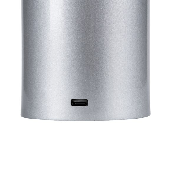 GloboStar® JOJO 76521 Μοντέρνο Επιτραπέζιο Φωτιστικό Πορτατίφ LED 1.5W 105lm 120° DC 5V Επαναφορτιζόμενο με Μπαταρία Li-ion 1800mAh – Διακόπτη Αφής με 3 Εναλλαγές Φωτισμού CCT Θερμό – Φυσικό – Ψυχρό 1500K – 4500K – 6000K Dimmable – D8 x H34cm – Ασημί
