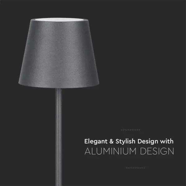 LED Επαναφορτιζόμενο Πορτατίφ V-TAC 2W Dimmable με Γκρι Σώμα IP 54 Θερμό Λευκό 3000K – 7653