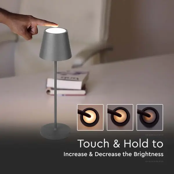LED Επαναφορτιζόμενο Πορτατίφ V-TAC 2W Dimmable με Γκρι Σώμα IP 54 Θερμό Λευκό 3000K – 7653