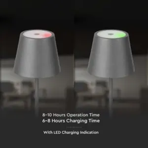 LED Επαναφορτιζόμενο Πορτατίφ V-TAC 2W Dimmable με Γκρι Σώμα IP 54 Θερμό Λευκό 3000K – 7653